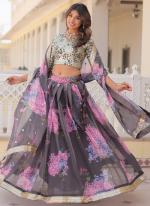 Russian Silk Grey Party Wear Printed Lehenga Choli